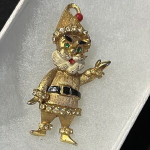 Vintage Christmas Santa - Unmarked Gold Tone - 2” tall